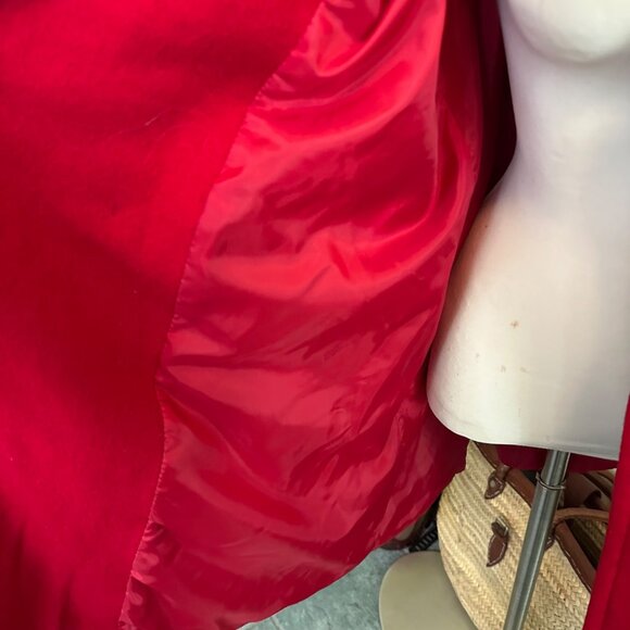 Womens Red Double-Breasted Wool Coat By Via Spiga W/ Gold Buttons Size 14 - Picture 12 of 15